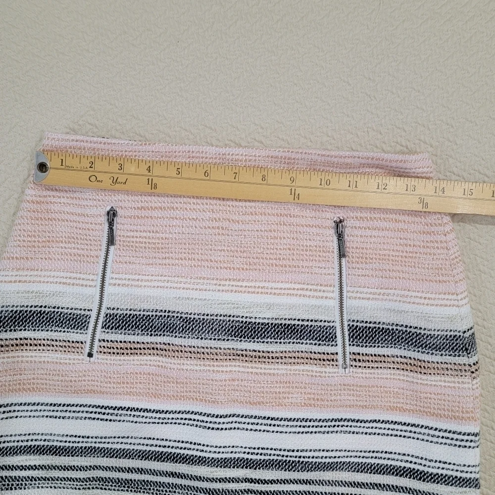 LOFT Pink Black Gray Textured Skirt Fringe Hem Zipper Front Pockets Size 0